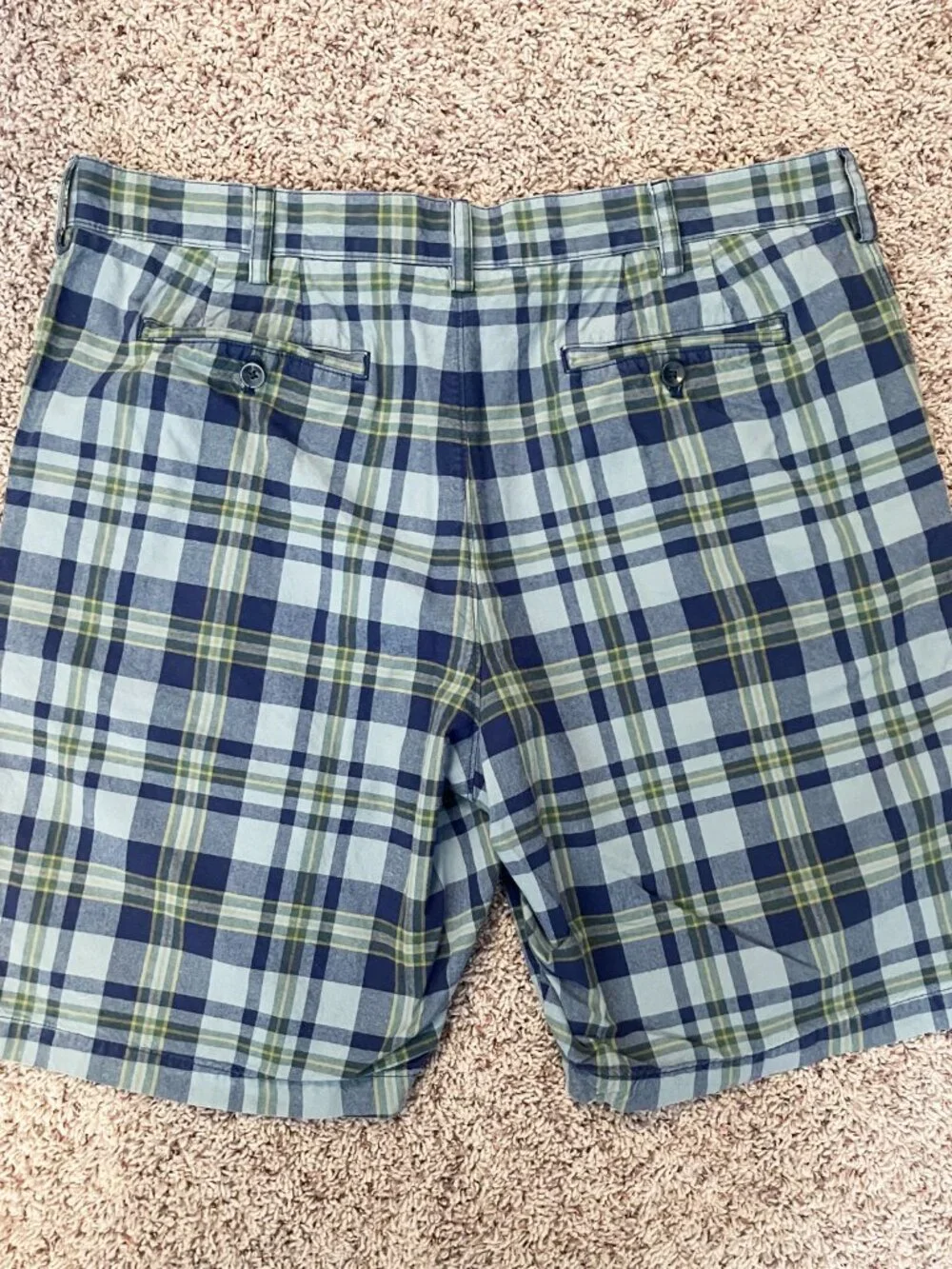 Banana Republic Men's Blue Green Plaid Cotton Flat Front Shorts Size 38 Preppy